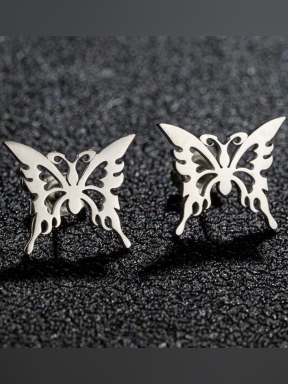 “Tribal Butterfly” Silver Stainless Steel Lasercut Cut-out Hollow Dainty Earring - Picture 1 of 6
